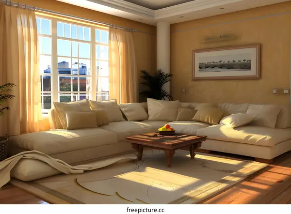 Beige Sofa in a Modern Living Room with a Window View