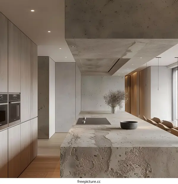Minimalist Kitchen Design With Concrete And Wood