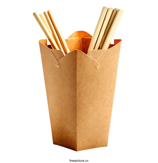 [Transparent Background PNG]Brown Paper Takeout Box with Chopsticks