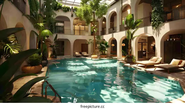 The interior swimming pool of a hotel in Seville, Spain