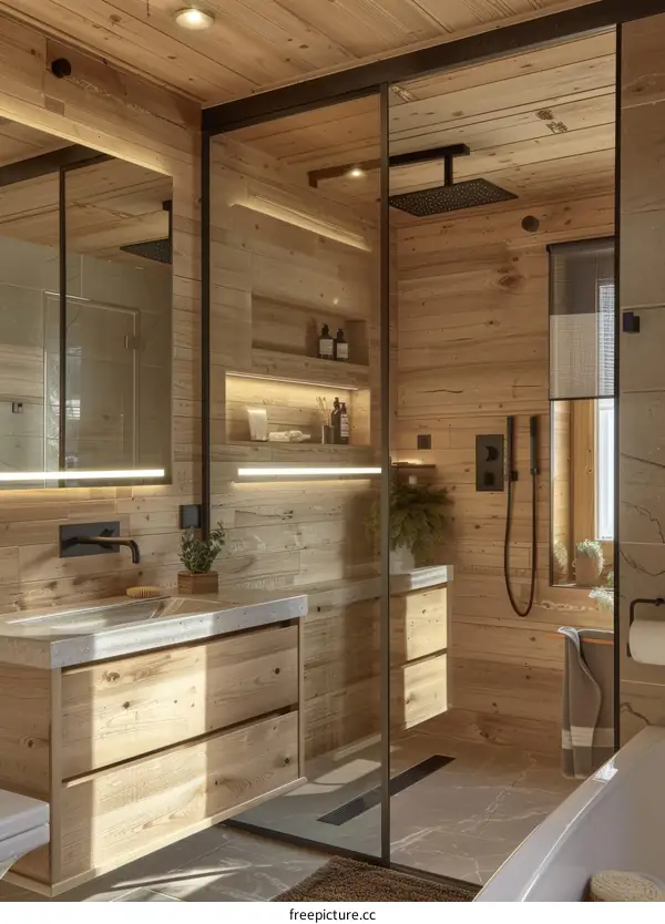 Modern Rustic Wooden Bathroom Design