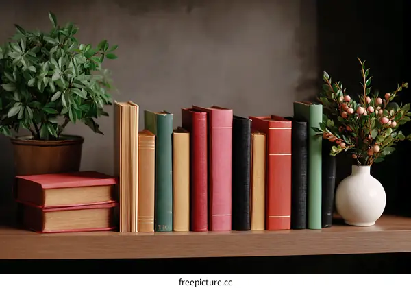 Bookshelf Display with Plants and Decorations