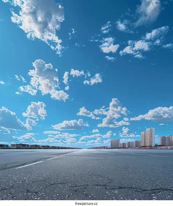Expansive Highway Underneath a Blue Sky with White Clouds