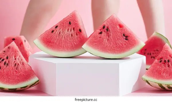 Pink Background Watermelon Slices Display