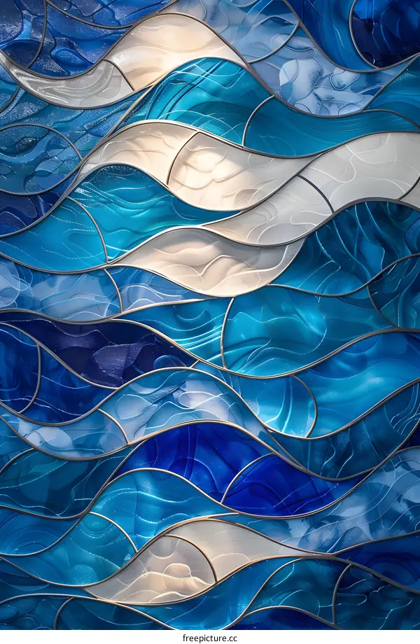 Blue and white stained glass mosaic artwork