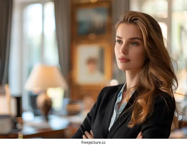 Portrait of a Beautiful Woman in a Black Blazer Looking Away