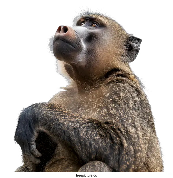 [Transparent Background PNG]Contemplative Baboon on White Background