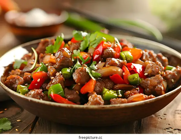 Sliced beef with bell peppers
