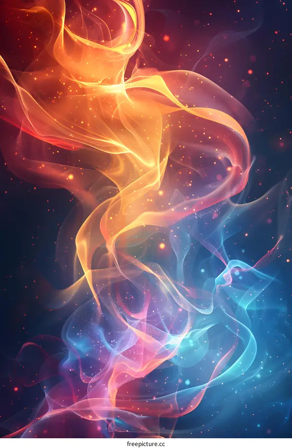 Abstract colorful plasma trails with glowing particles