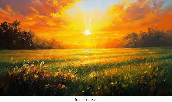 Golden Sunset over a Meadow