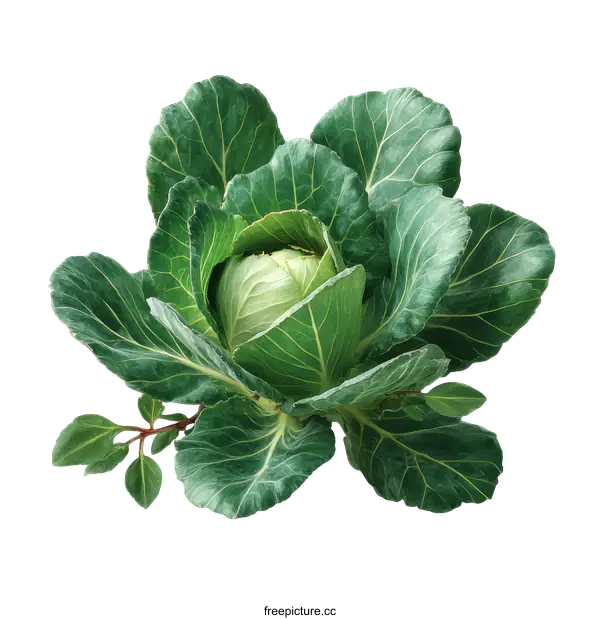 [Transparent Background PNG]Fresh Organic Cabbage Head Close Up