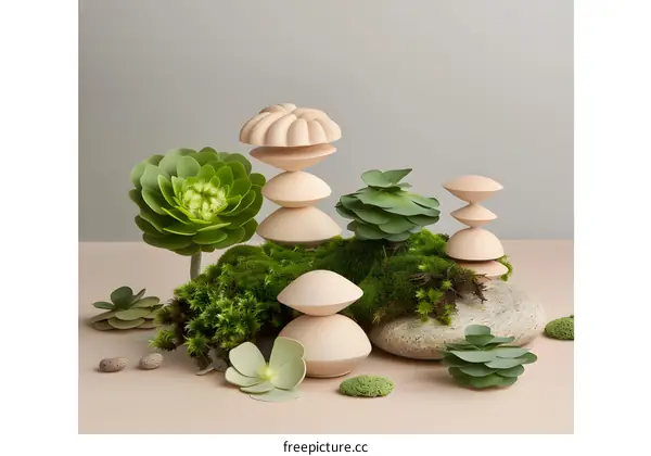 Stacked Beige and Green Nature Shapes