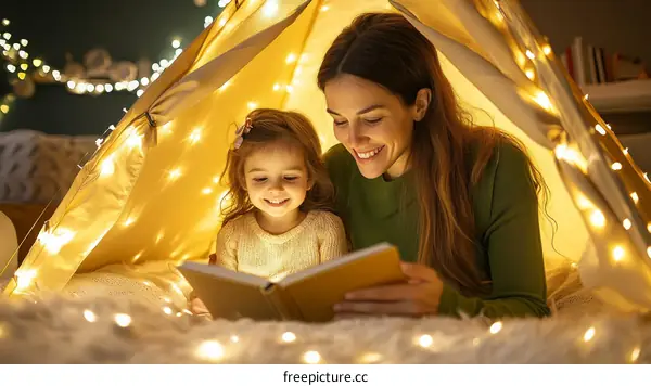 Mother and Daughter Reading in a Tent