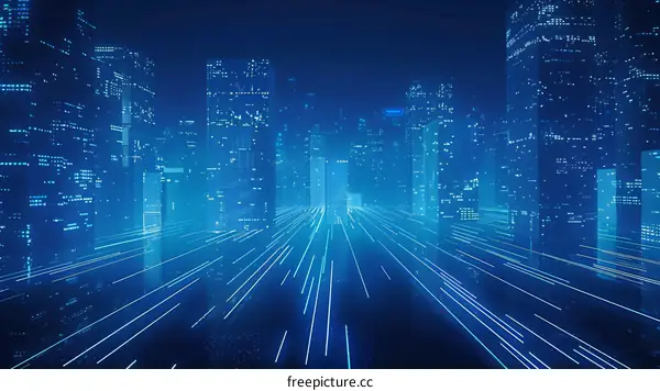 Blue neon city illustration