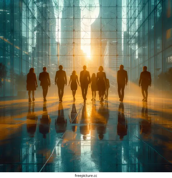 A group of business people walking in a modern city