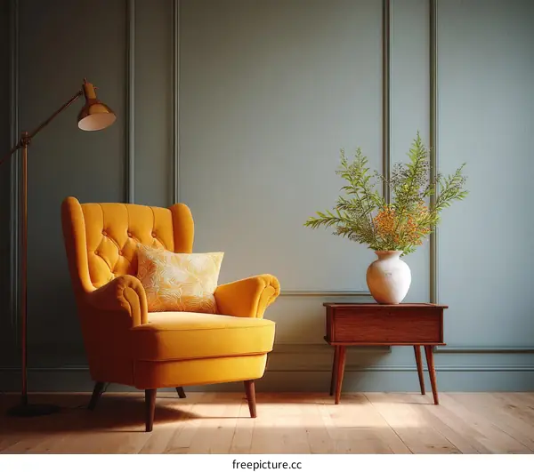 Mustard Yellow Wingback Chair in a Modern Living Room