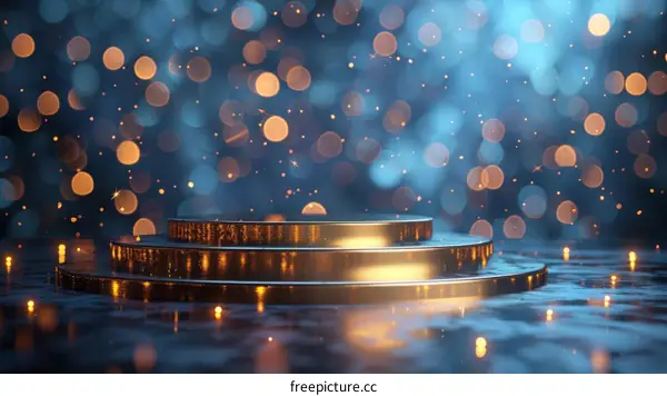 Blue and gold abstract background with empty stage