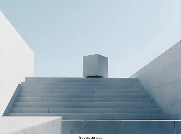 Minimalist Concrete Architecture With Stairs And A Cube