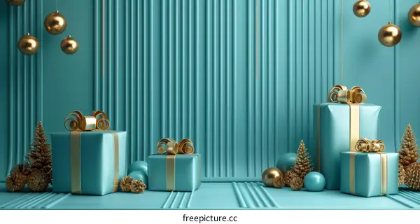 Christmas Gift Boxes Teal Background Illustration