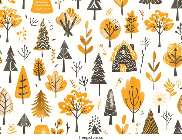 Cute Hand Drawn Seamless Pattern Of Trees