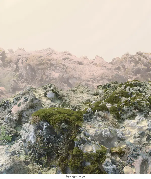 Abstract Surreal Landscape With Green Moss