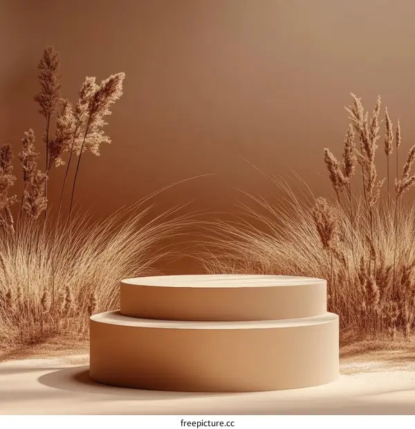 Beige Minimalist Product Display Stage with Dried Grass