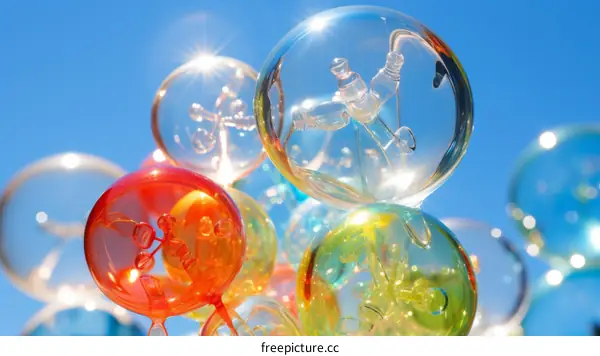 colorful glass balls with a blue background
