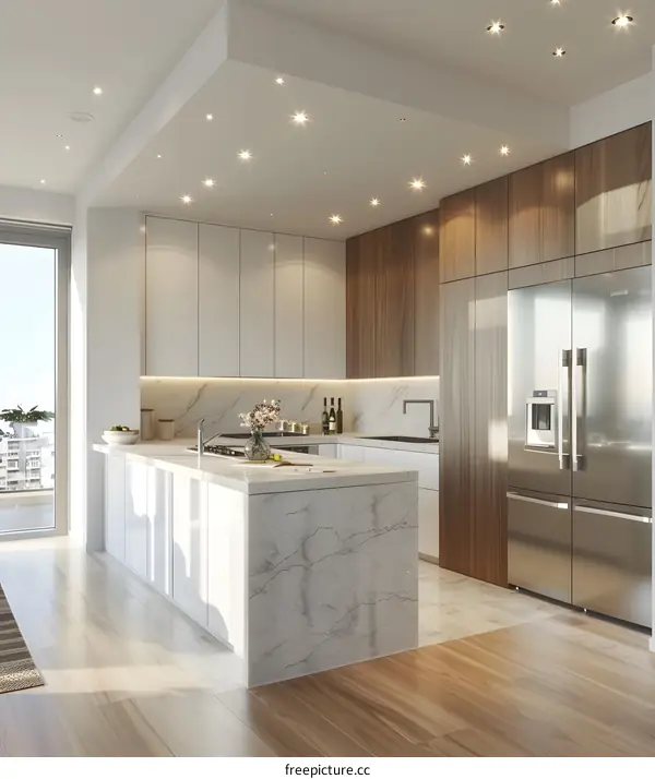 Modern Kitchen Design with White Cabinets and Marble Countertops