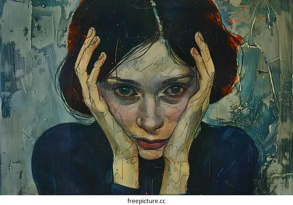 Portrait of a young woman with hands on her face