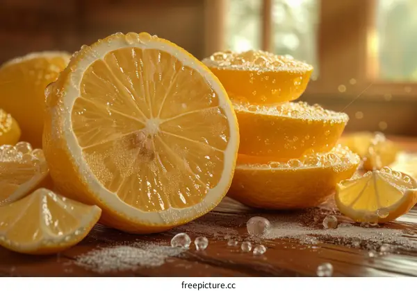 Macro photography of sliced lemons