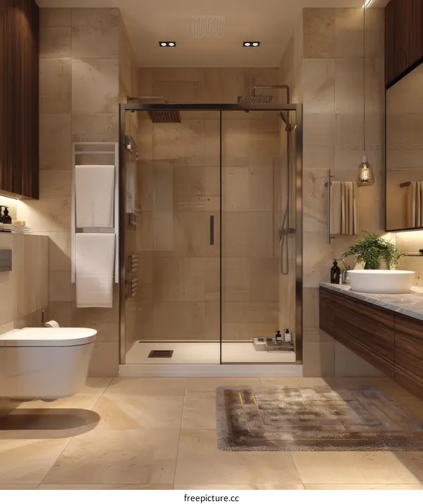 Modern Minimalist Beige Bathroom Interior Design