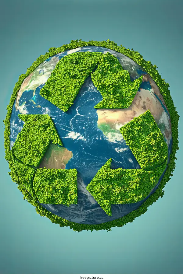 Green Earth With Recycling Symbol Made Of Leaves