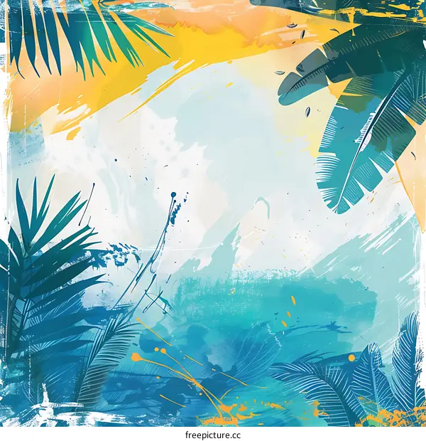 Tropical Leaves Watercolor Background Illustration