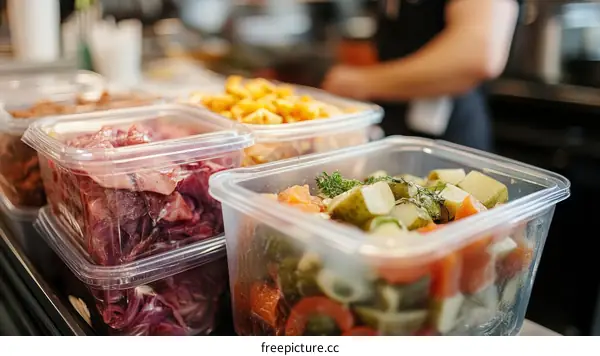 Food Preps in Plastic Containers at a Restaurant