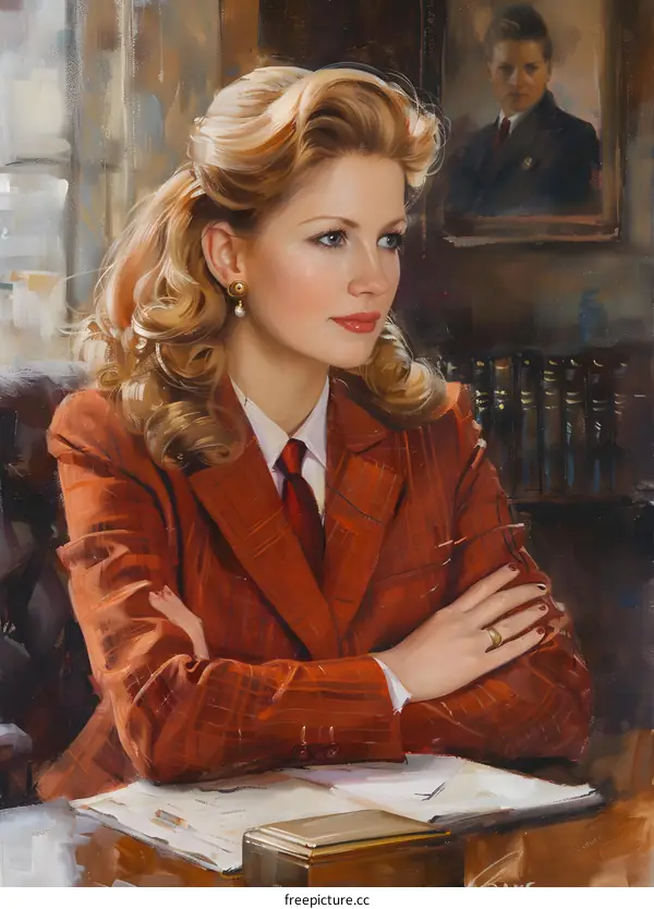 portrait of a woman in a red suit