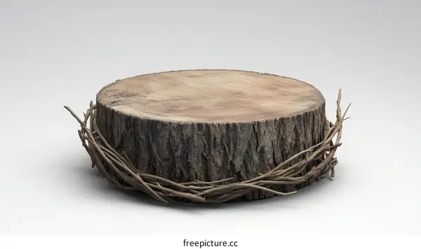 Wooden Stump Display Stand with Vine Accents