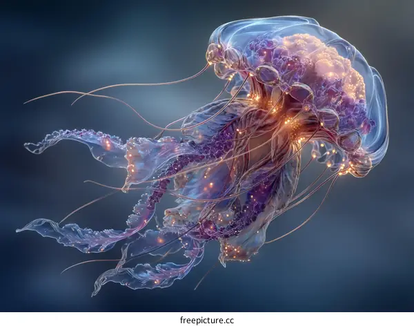 Glowing Jellyfish in Deep Sea Artistic Illustration