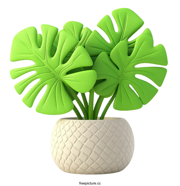 [Transparent Background PNG]Cartoon Monstera Plant in Pot