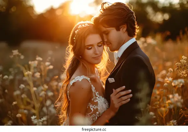 Newlyweds in the sunset