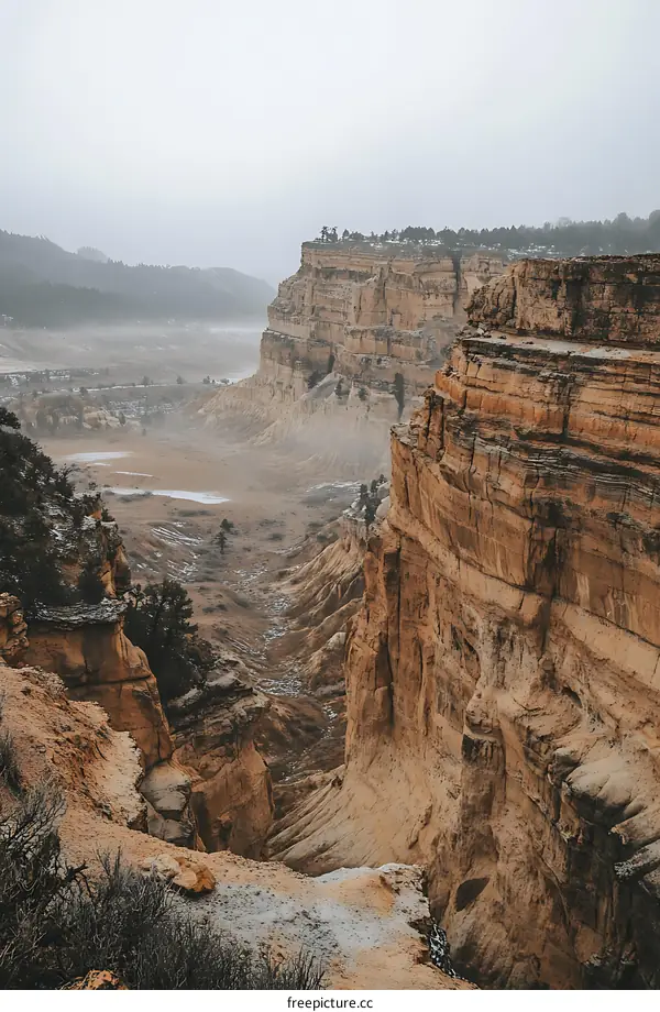 A Foggy Canyon Landscape in the Winter