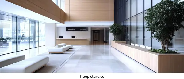 Modern Office Lobby with Natural Light and Minimalist Design