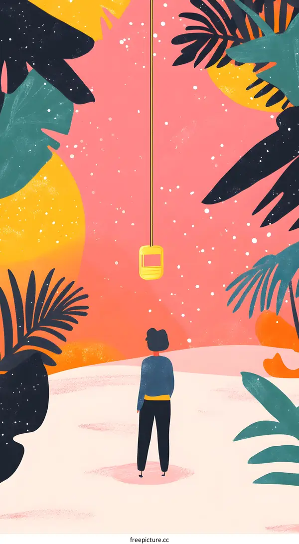 Woman Standing in a Tropical Landscape with a Hanging Ornament