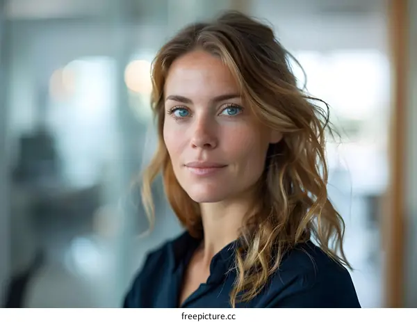 portrait of a beautiful young woman with blue eyes and curly hair