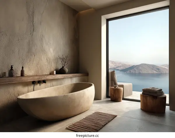 Modern Minimalist Spa Bathroom with Panoramic Ocean Views