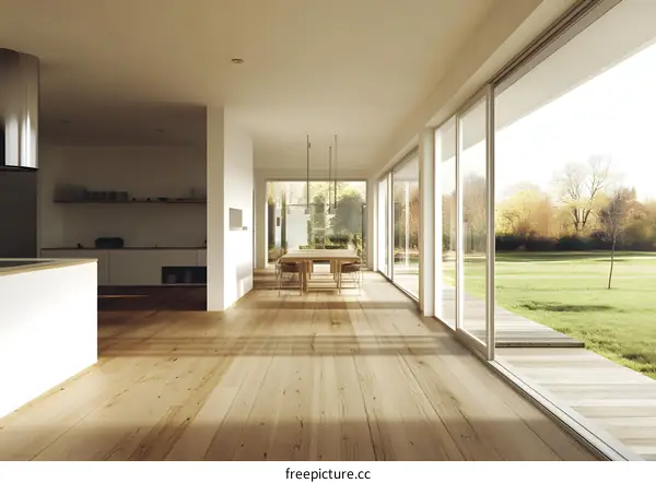 Modern Minimalist Home Interior Design with Large Windows