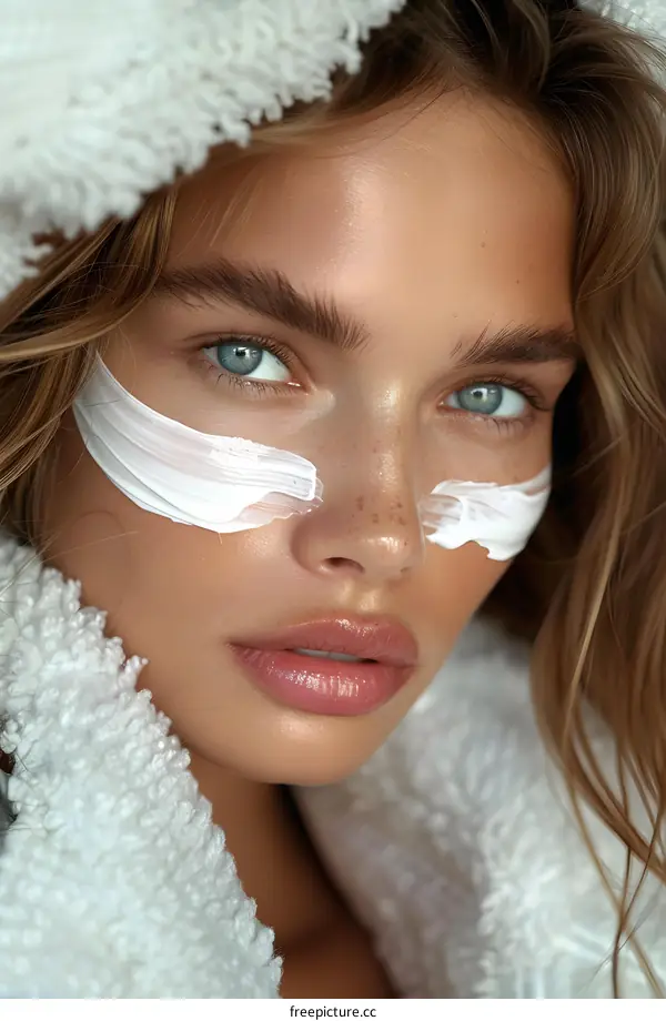 Close Up Beauty Portrait of a Woman with White Cream on her Face