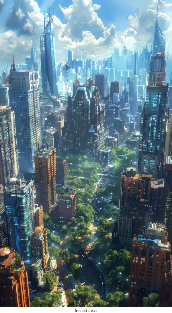 Futuristic Cityscape with Lush Parks