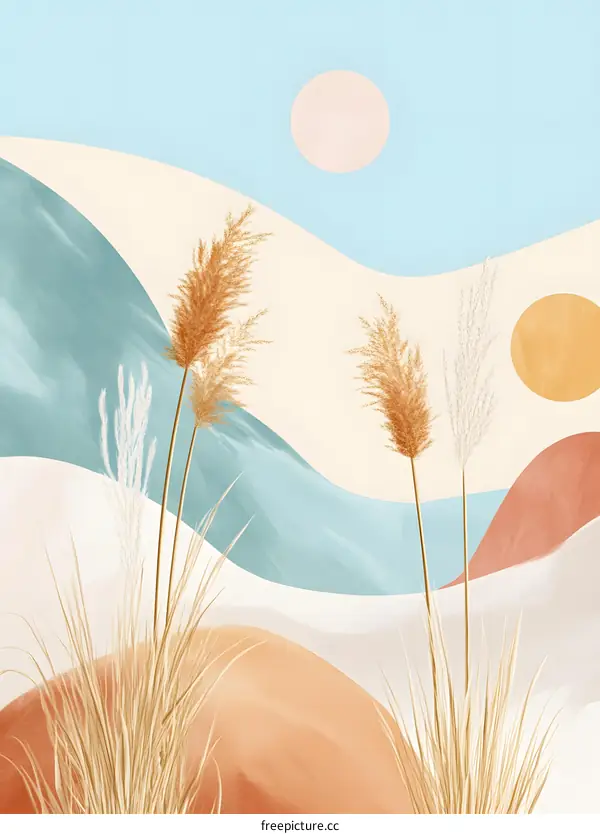 Abstract Watercolor Illustration With Grass And Sun