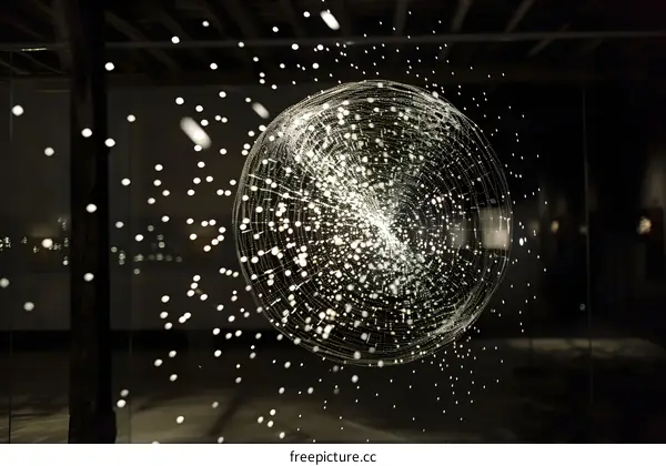 Abstract Sphere Light Installation in a Dark Room