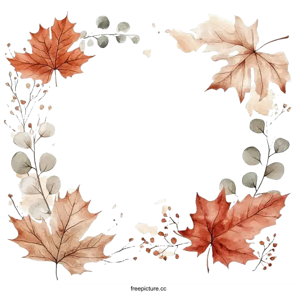[Transparent Background PNG]Autumn Leaves Watercolor Frame Design